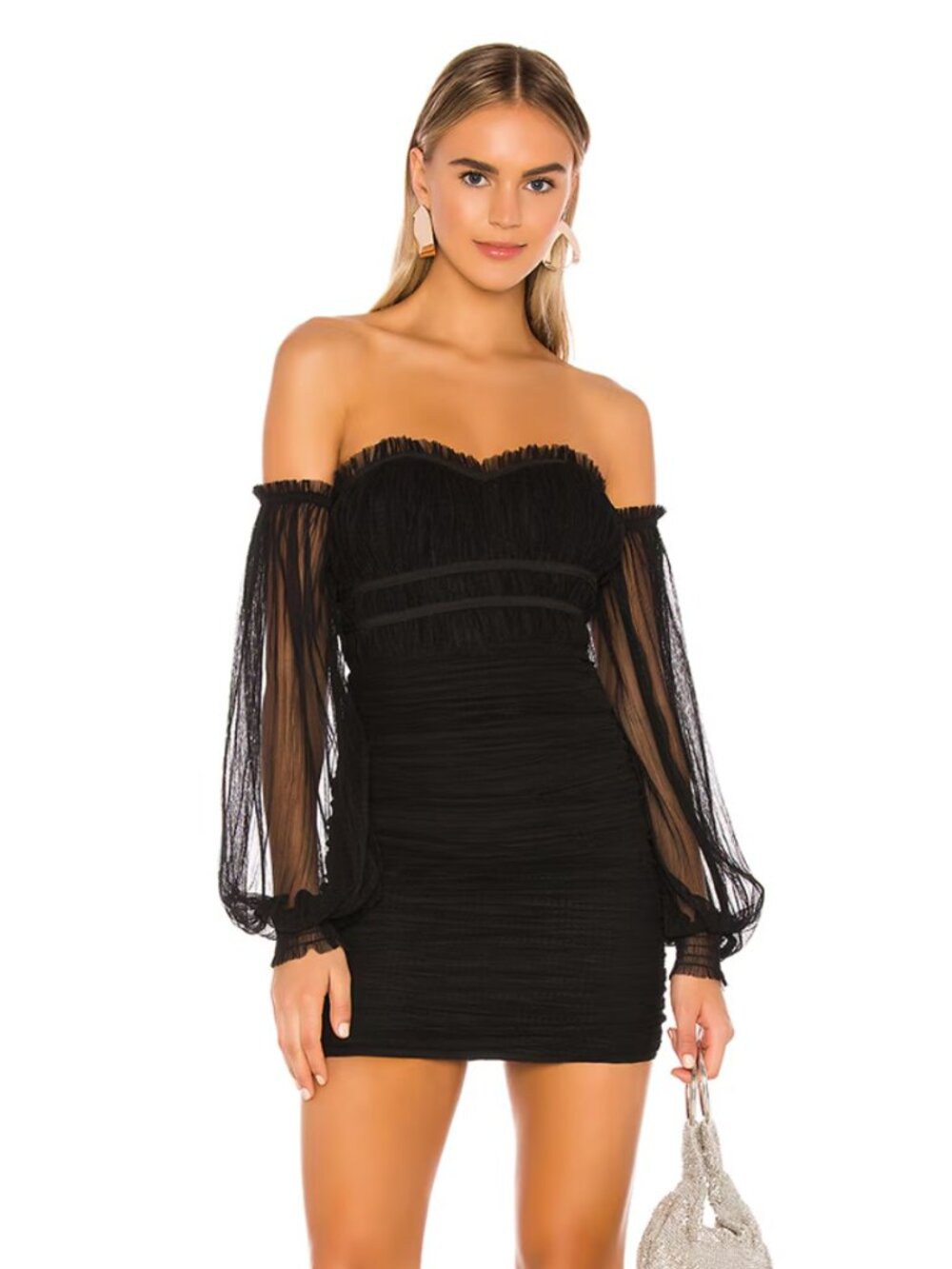 Strapless Black Mini Dress with Mesh Sleeves